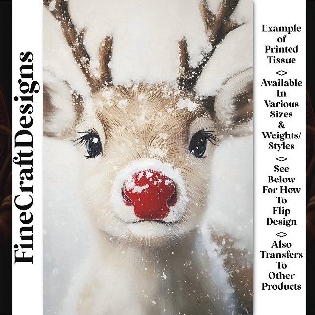 Cute Whimsy Rudolph Reindeer In Snow BW7 Decoupage Tissue Paper (Creator Uploaded)