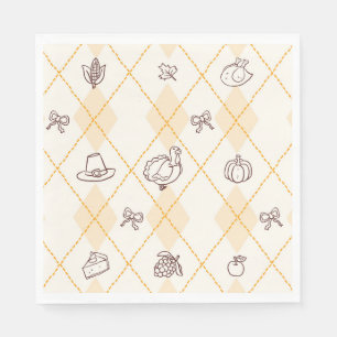 Cute Whimsy Thanksgiving Doodles Diamond Pattern Napkin