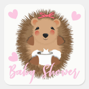 Cute Whimsy Woodland  Hedgehog Baby Girl Shower Square Sticker