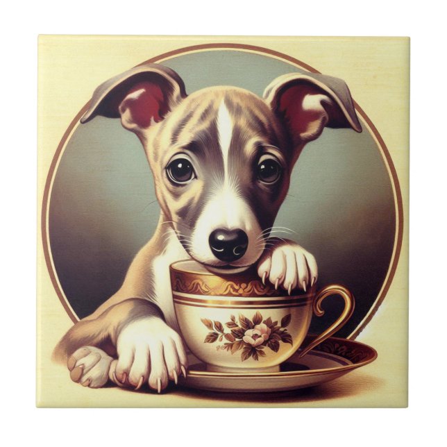 Cute Whippet Puppy Tile (Front)