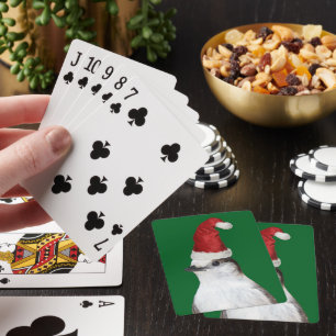 Cute Whiskey Jack Bird Wearing Santa Hat Playing Cards