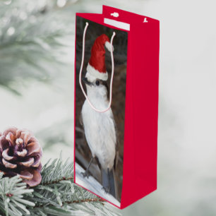 Cute Whiskey Jack Wearing Red Santa Hat Wine Gift Bag