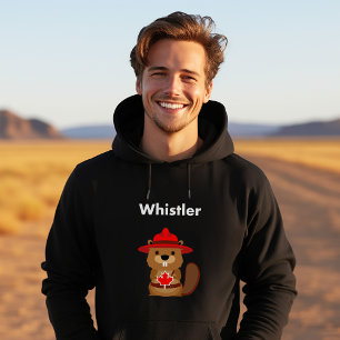 Cute Whistler Canada Beaver with Maple Leaf Dark Hoodie