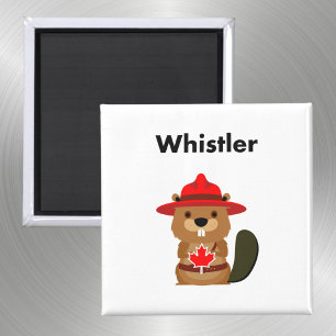 Cute Whistler Canada Beaver with Maple Leaf Magnet