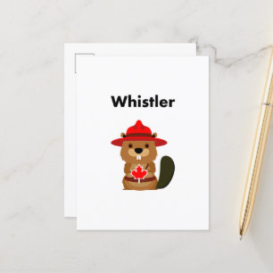 Cute Whistler Canada Beaver with Maple Leaf Postcard