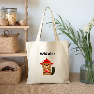 Cute Whistler Canada Beaver with Maple Leaf Tote Bag