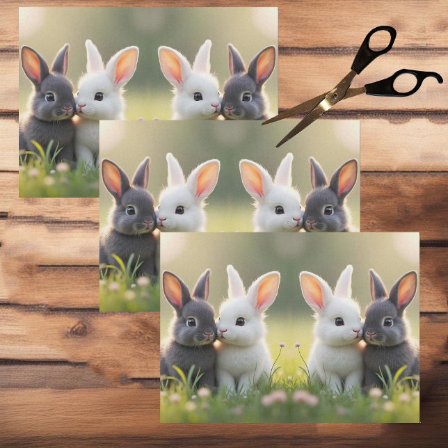 Cute white and black baby bunnies in a meadow,  tissue paper (Creator Uploaded)