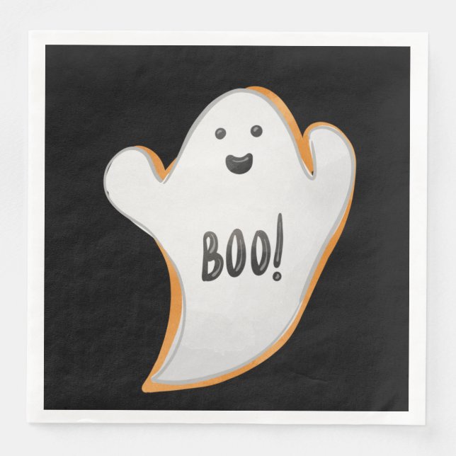 CUTE WHITE AND ORANGE HALLOWEEN GHOST NAPKIN (Front)
