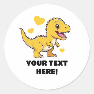 Cute White and Yellow Personalised T-rex Classic Round Sticker