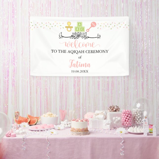 Cute White Aqiqah Aqeeqah Welcome Banner Sign (Party)