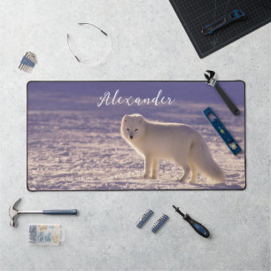 Cute White Arctic Fox Snow Winter Photography Desk Mat