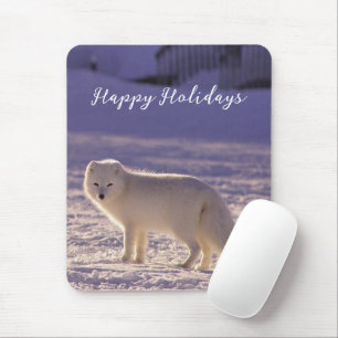 Cute White Arctic Fox Snow Winter Photography Mouse Pad
