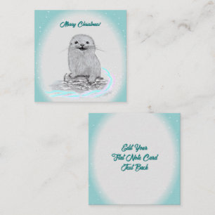 Cute White Baby Sea Otter , Merry Christmas Card