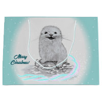 Cute White Baby Sea Otter , Merry Christmas