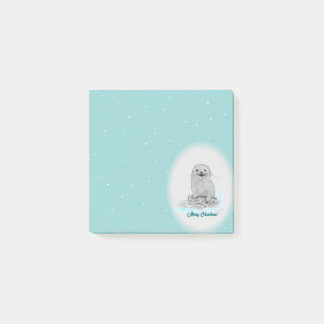 Cute White Baby Sea Otter , Merry Christmas Post-it Notes