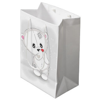 Cute White Bear Holding Little Heart Medium Gift Bag