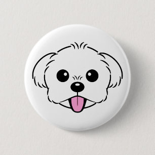 Cute White Bichon Frise Dog Sticking Tongue Out 6 Cm Round Badge