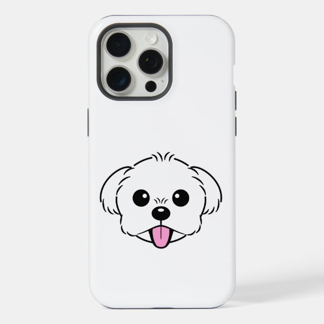 Cute White Bichon Frise Dog Sticking Tongue Out iPhone Case (Back)