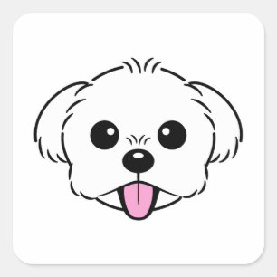 Cute White Bichon Frise Dog Sticking Tongue Out Square Sticker