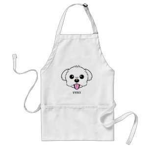 Cute White Bichon Frise Dog Sticking Tongue Out Standard Apron