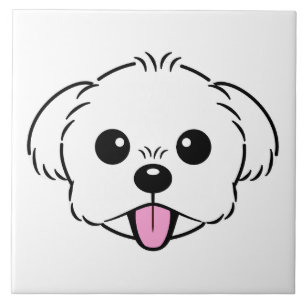 Cute White Bichon Frise Dog Sticking Tongue Out Tile
