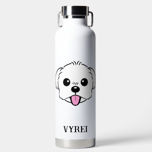 Cute White Bichon Frise Dog Sticking Tongue Out Water Bottle
