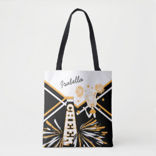 Cute White, Black and Gold Cheerleader Design Tote Bag