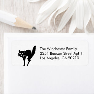 Cute white black cat Halloween funny address