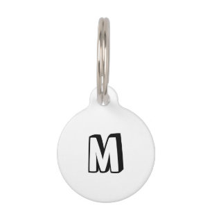Cute white black modern monogram name contact info pet tag