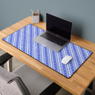 Cute white blue decorative ukrainian stripes desk mat