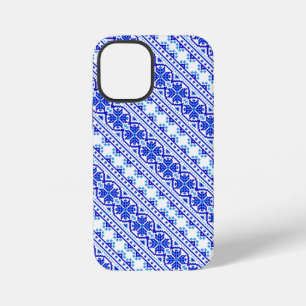 Cute white blue decorative ukrainian stripes iPhone 12 mini case
