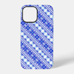 Cute white blue decorative ukrainian stripes iPhone 12 pro case