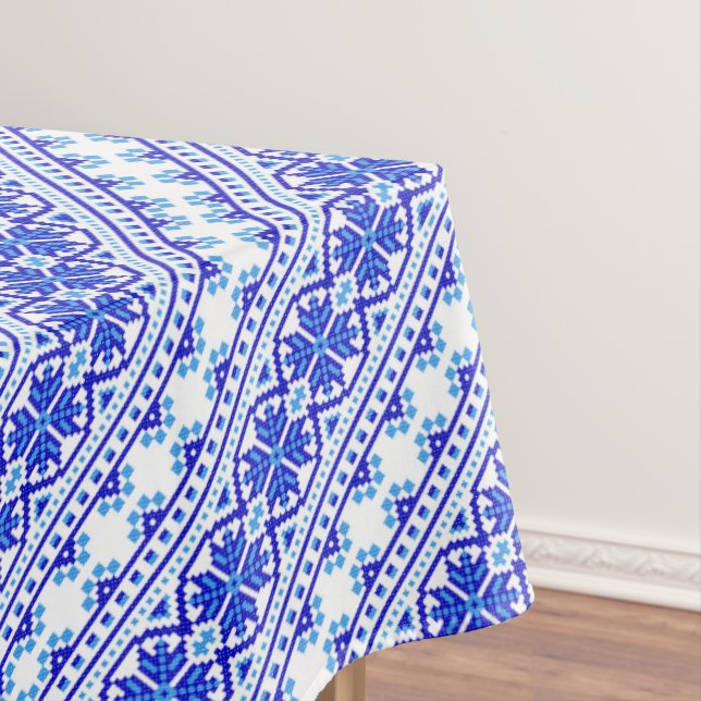 Cute white blue decorative ukrainian stripes tablecloth (In Situ)