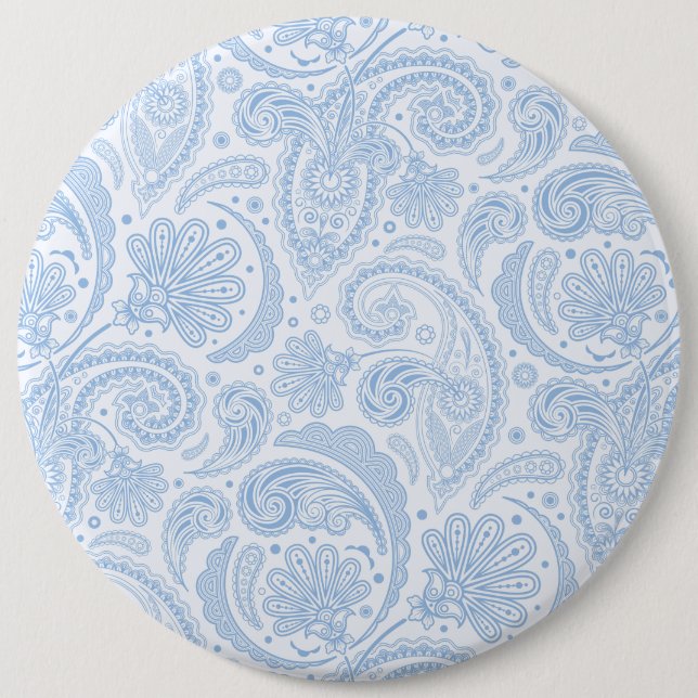 Cute white blue paisley pattern 6 cm round badge (Front)