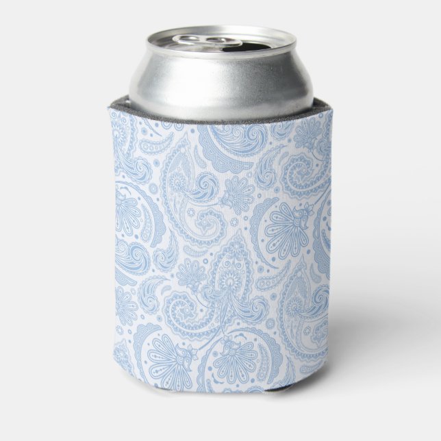 Cute white blue paisley pattern can cooler (Can Back)