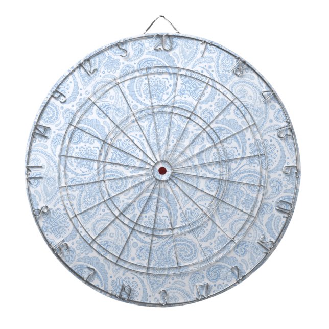 Cute white blue paisley pattern dartboard (Front)