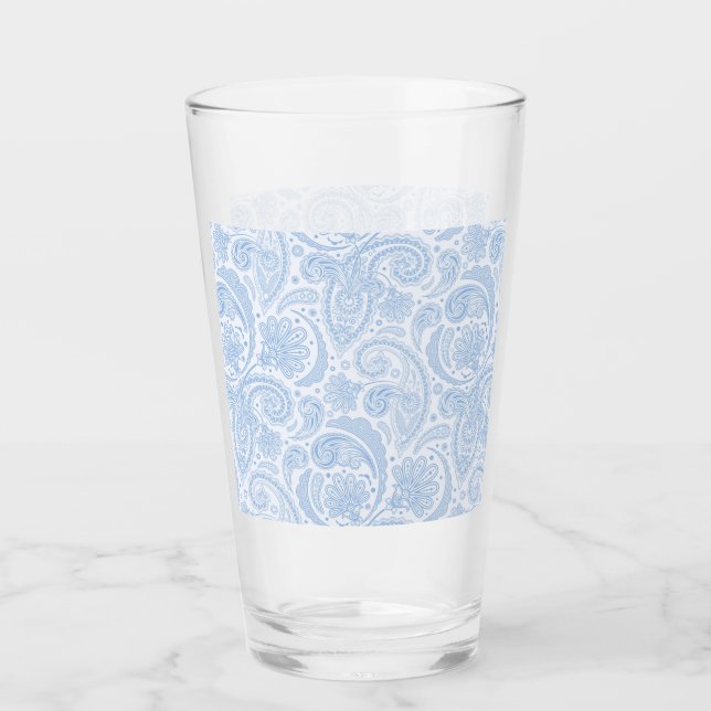 Cute white blue paisley pattern glass (Front)