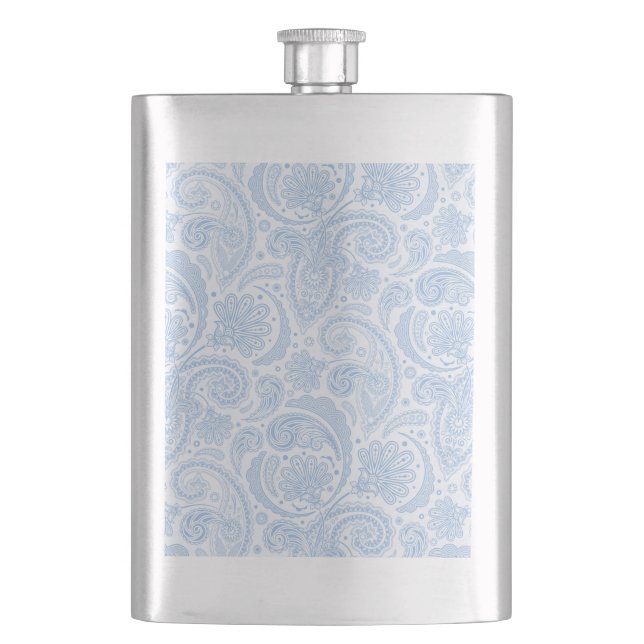 Cute white blue paisley pattern hip flask (Front)