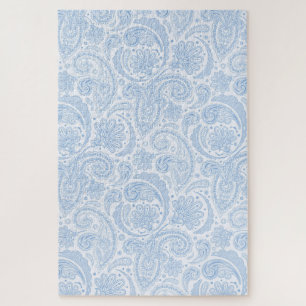 Cute white blue paisley pattern jigsaw puzzle