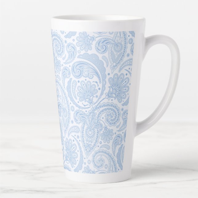 Cute white blue paisley pattern latte mug (Right)