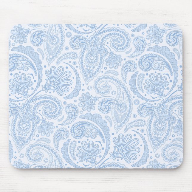Cute white blue paisley pattern mouse pad (Front)