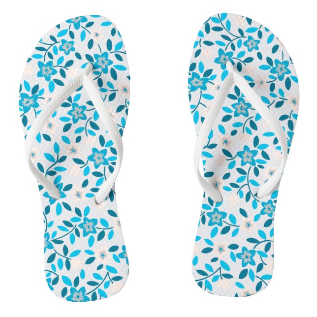 Cute white blue seamless spring flowers patterns  jandals (Footbed)