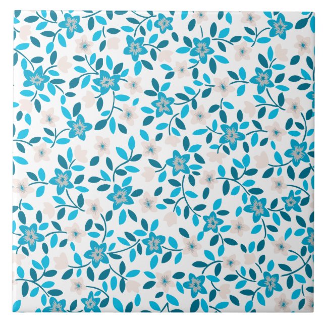 Cute white blue seamless spring flowers patterns tile (Front)
