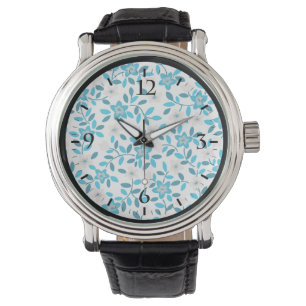 Cute white blue seamless spring flowers patterns watch