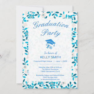 Cute white blue seamless spring graduation party invitation