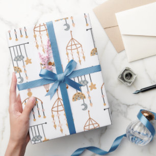 Cute White Boho Toy Pattern Illustration  Wrapping Paper