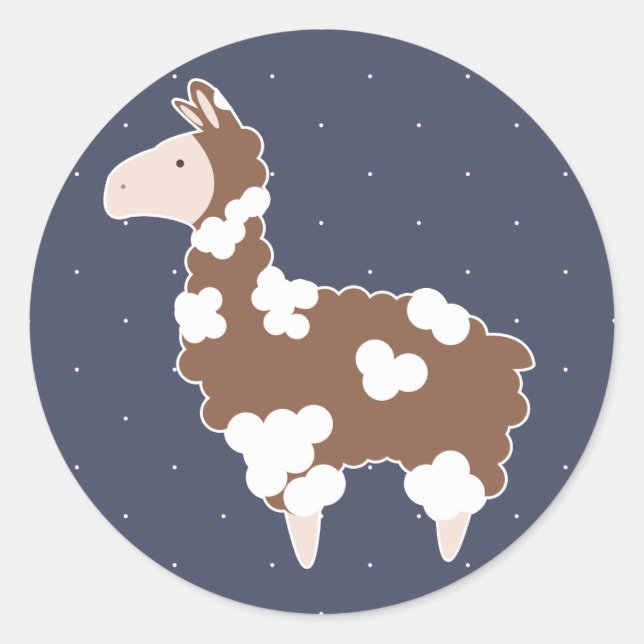Cute White & Brown Spotted Llama Classic Round Sticker (Front)