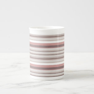 Cute white brown stripes bone china mug