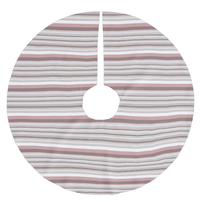 Cute white brown stripes brushed polyester tree skirt (Front)