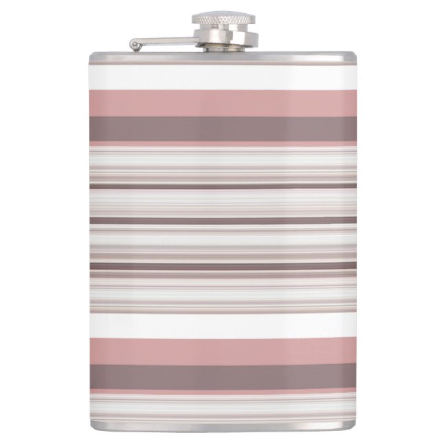 Cute white brown stripes hip flask (Front)